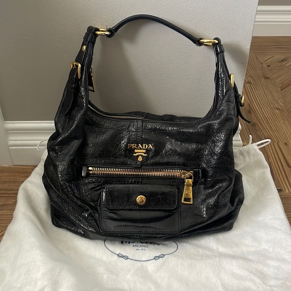 Large Leather Prada hobo bag with gold zipper - Picture 1 of 4